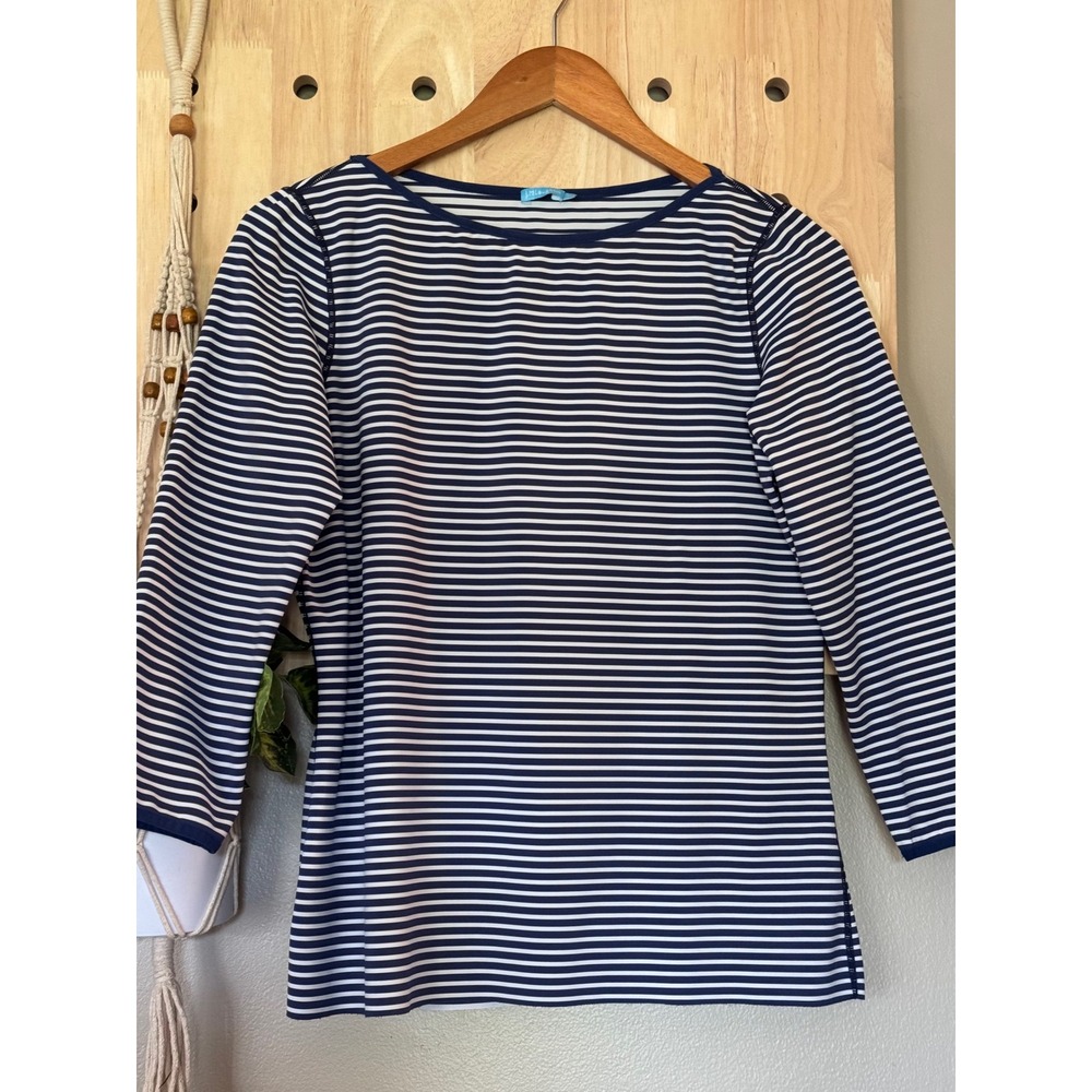 J.McLaughlin Striped 3/4 Sleeve Top Nautical Navy Blue White Medium‎ Casual